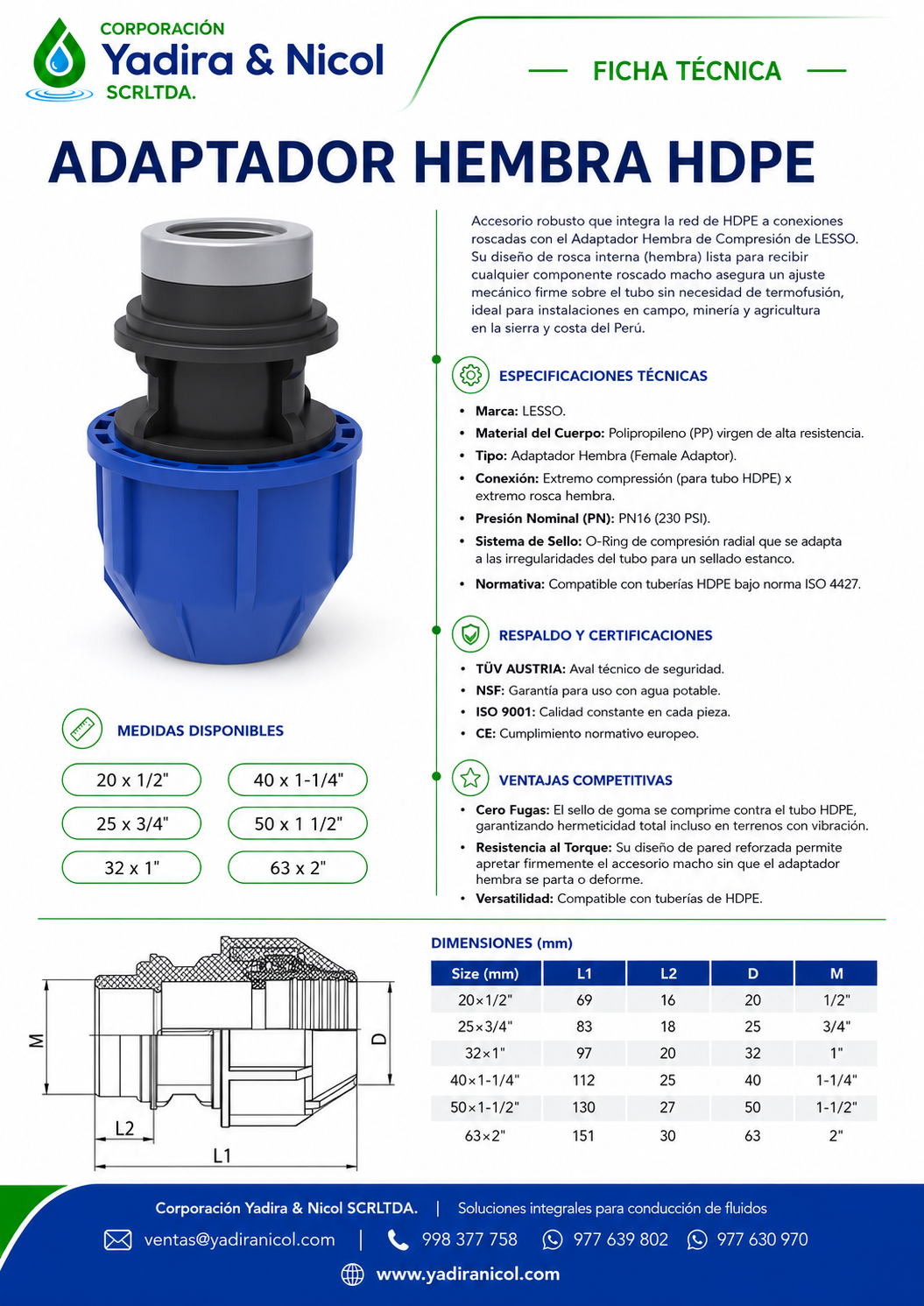ADAPTADOR CON ROSCA HEMBRA HDPE MANGUERA LESSO