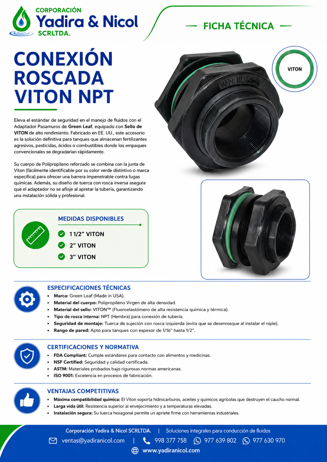 CONTRATUERCA PARA TANQUE VITON GREENLEAF