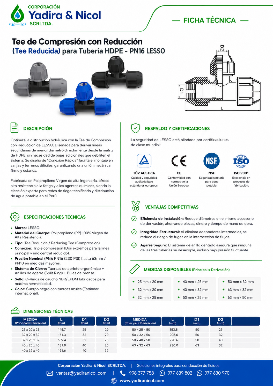TEE REDUCCIÓN HDPE MANGUERA LESSOTEE REDUCCIÓN HDPE MANGUERA LESSO