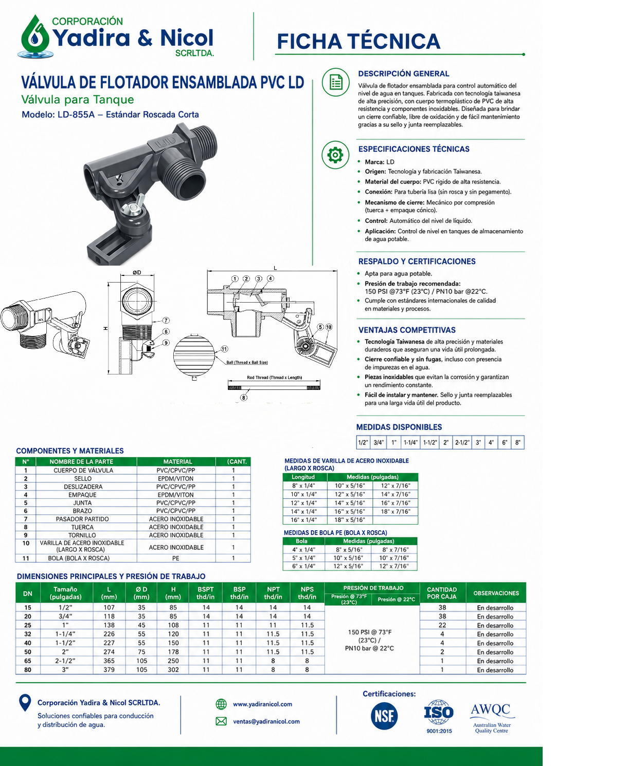 VÁLVULA FLOTADOR DE PVC LD