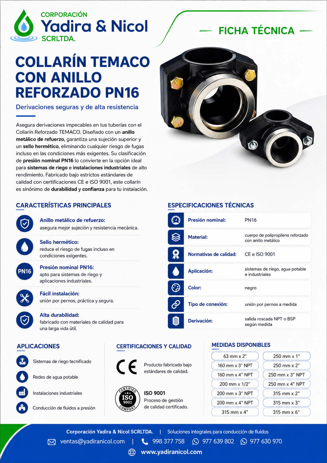 ABRAZADERA O COLLARIN CON ANILLO REFORZADO PN16 TEMACO
