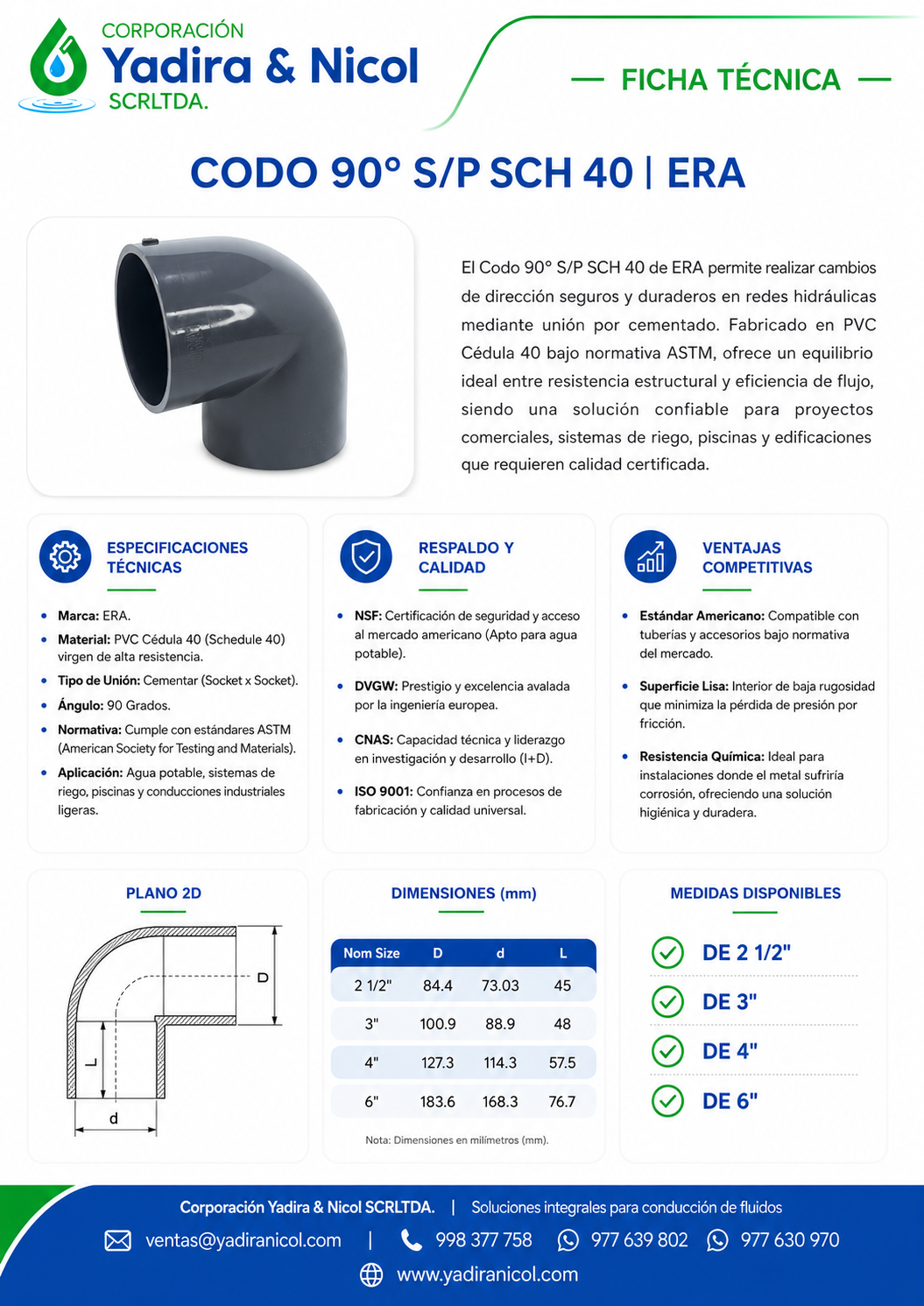 CODO DE 90° A PRESIÓN PVC SCH-40 ERA