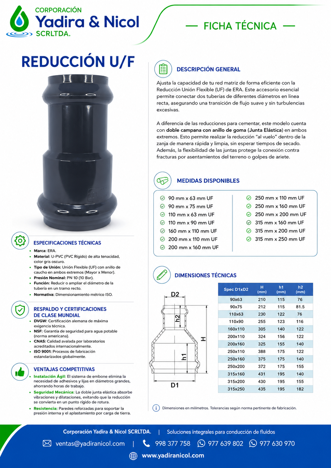 REDUCCIÓN CAMPANA PVC UF ERA
