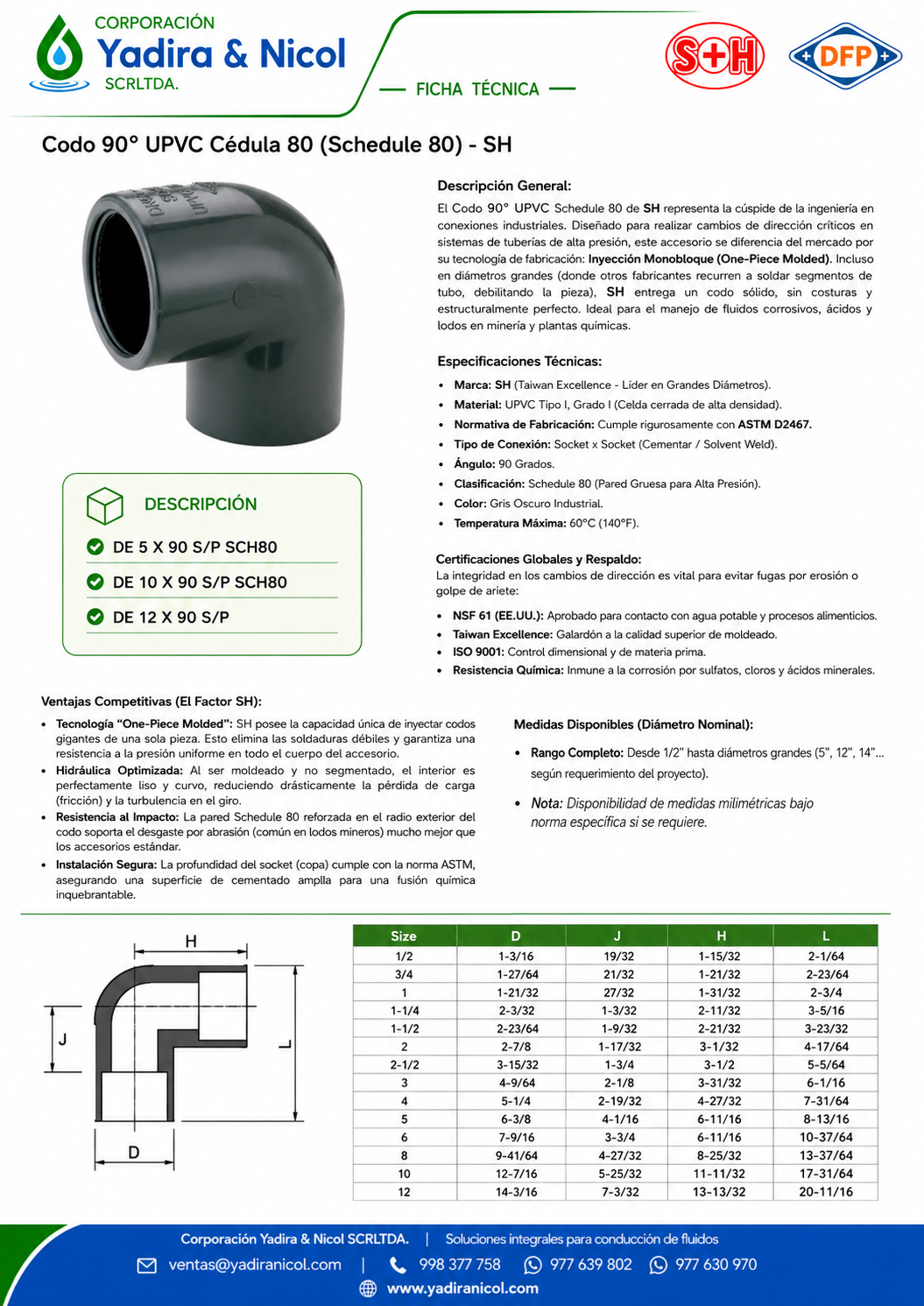 CODO DE 90° A PRESIÓN PVC SCH-80 SH-DFP
