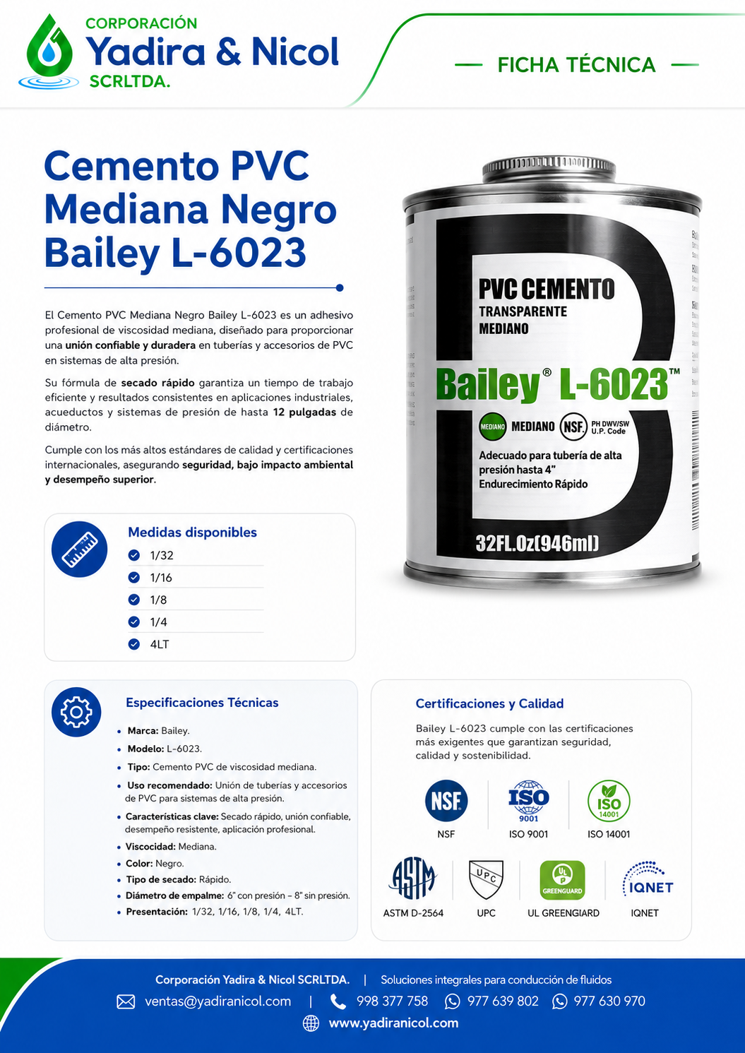 PEGAMENTO PVC CEMENTO NEGRO L-6023 BAILEY
