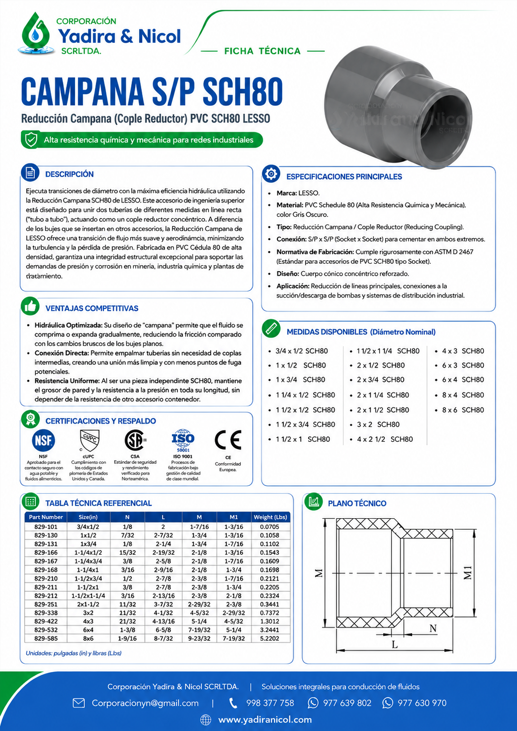 REDUCCIÓN CAMPANA A PRESIÓN PVC SCH-80 LESSO