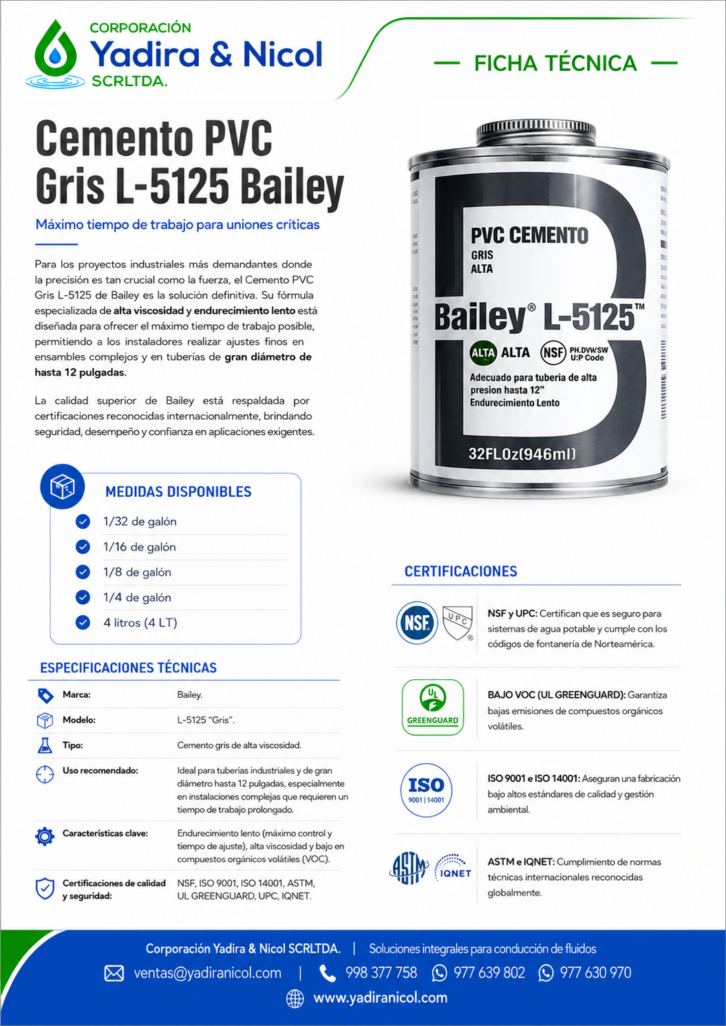 PEGAMENTO PVC CEMENTO GRIS L-5125 BAILEY