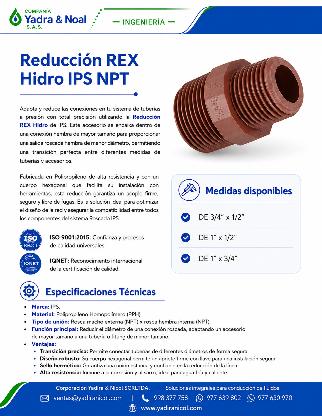 REDUCCIÓN REX CON ROSCA HIDRO PPH IPS