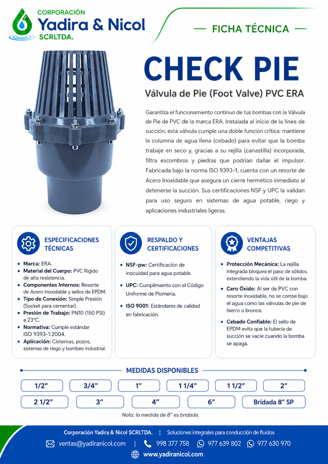 CHECK PIE CON ROSCA PVC ERA