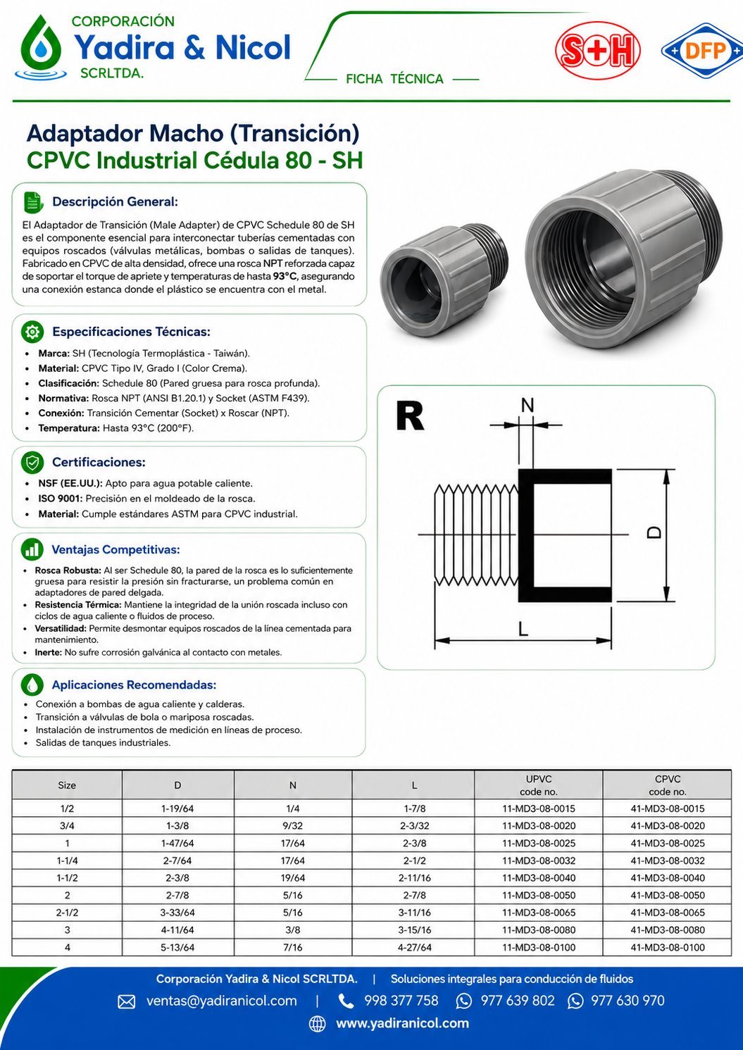 ADAPTADOR UPR CPVC SCH-80 SH-DFP