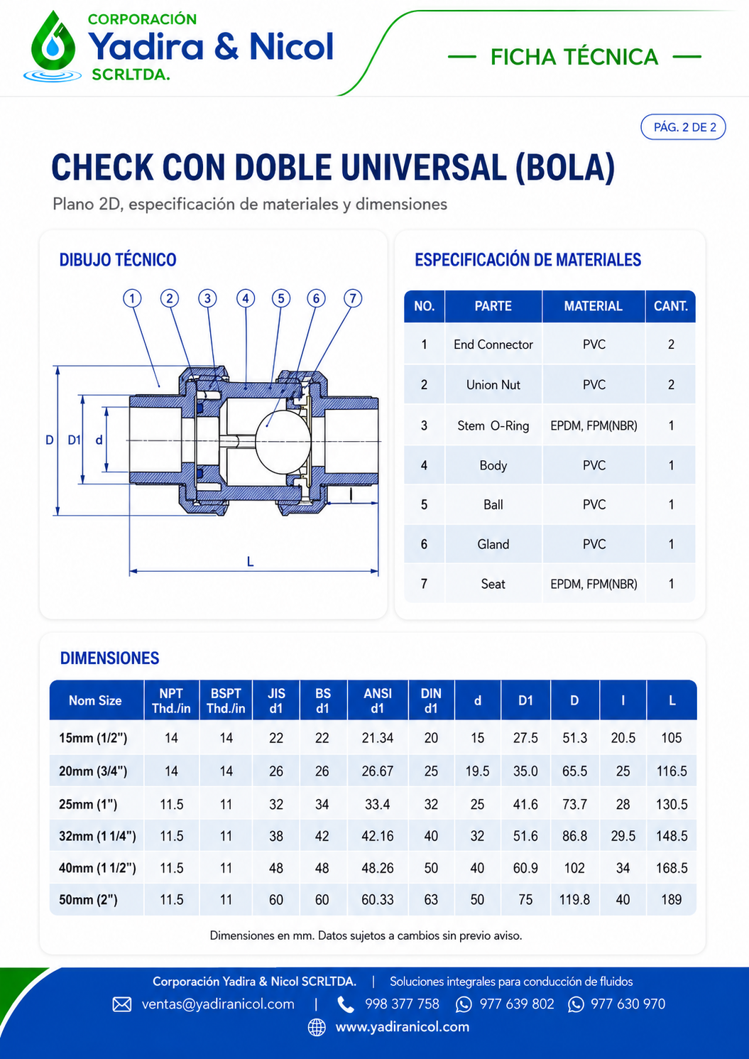 CHECK BOLA CON DOBLE UNIVERSAL CON ROSCA PVC ERA