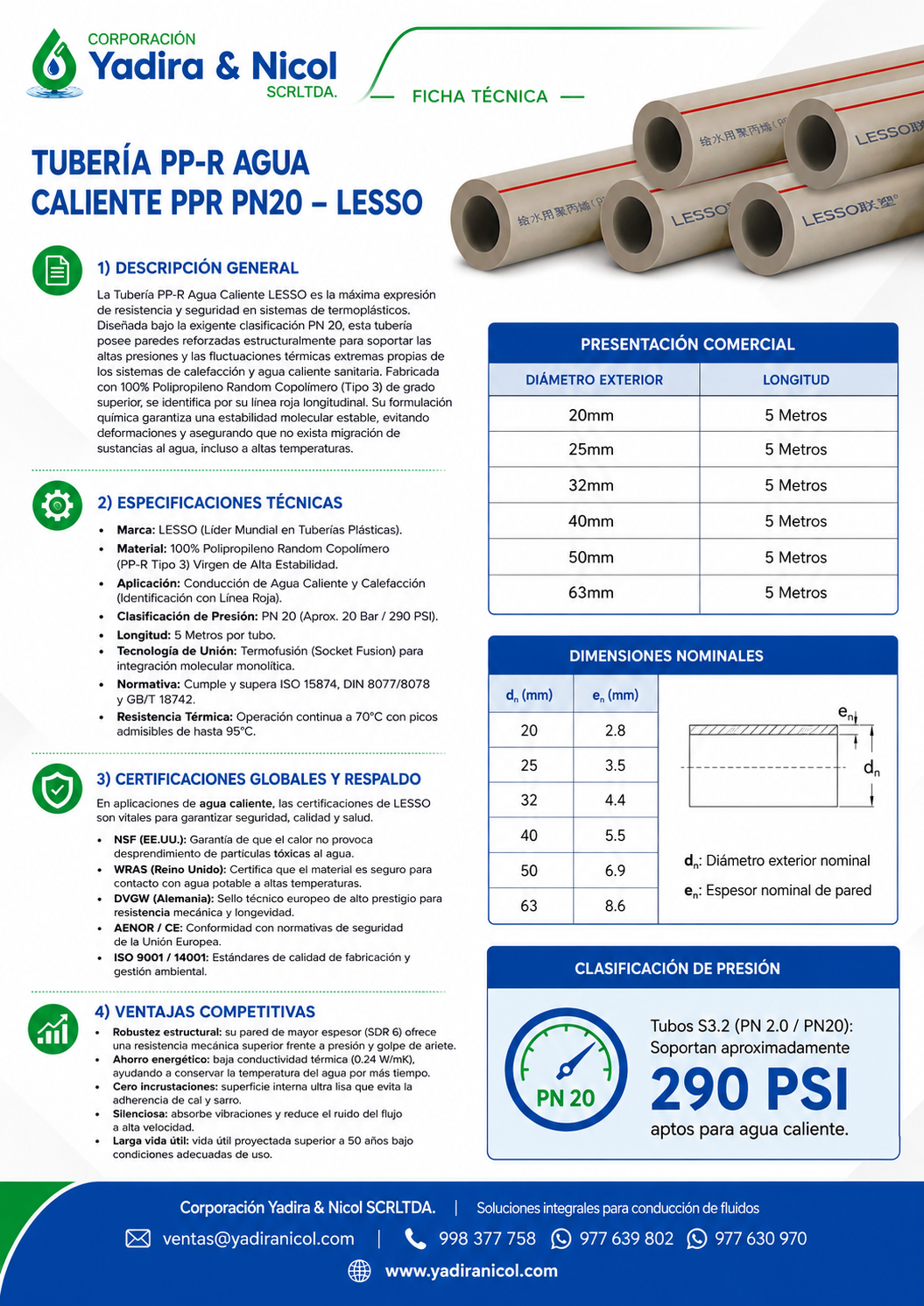 TUBO PARA AGUA CALIENTE PPR PN 20 LESSO