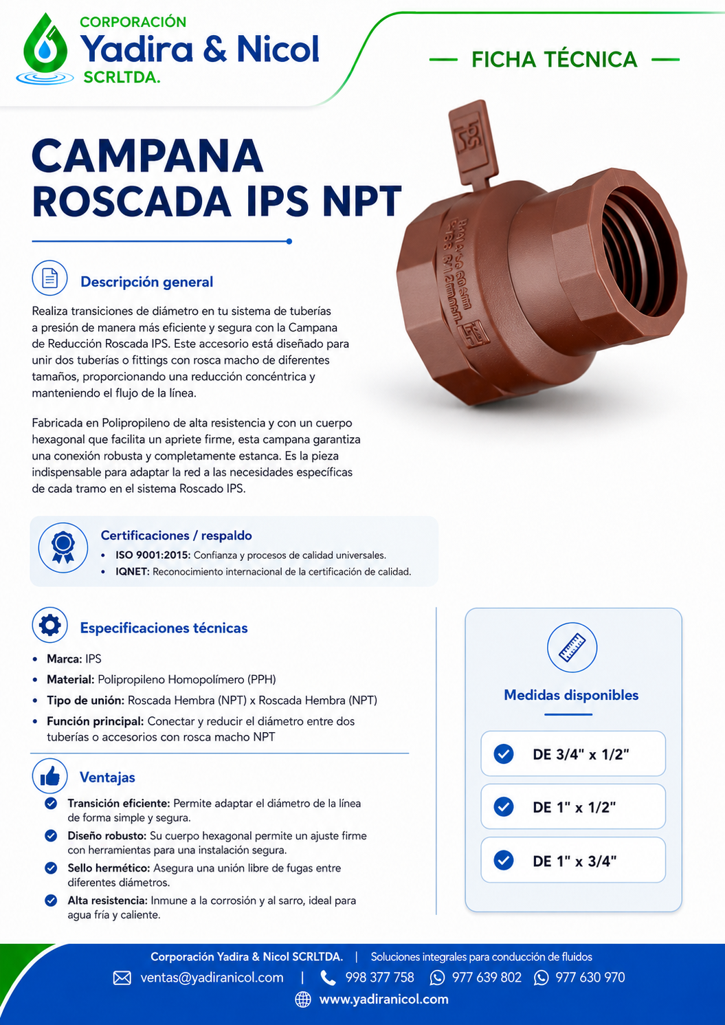 REDUCCIÓN CAMPANA CON ROSCA HIDRO PPH IPS
