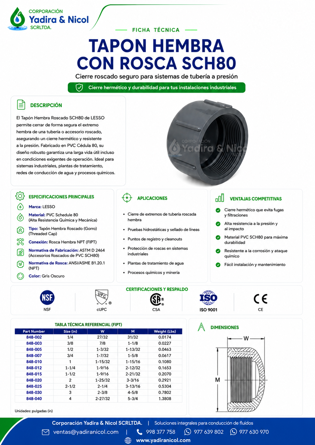 TAPON HEMBRA CON ROSCA PVC SCH-80 LESSO