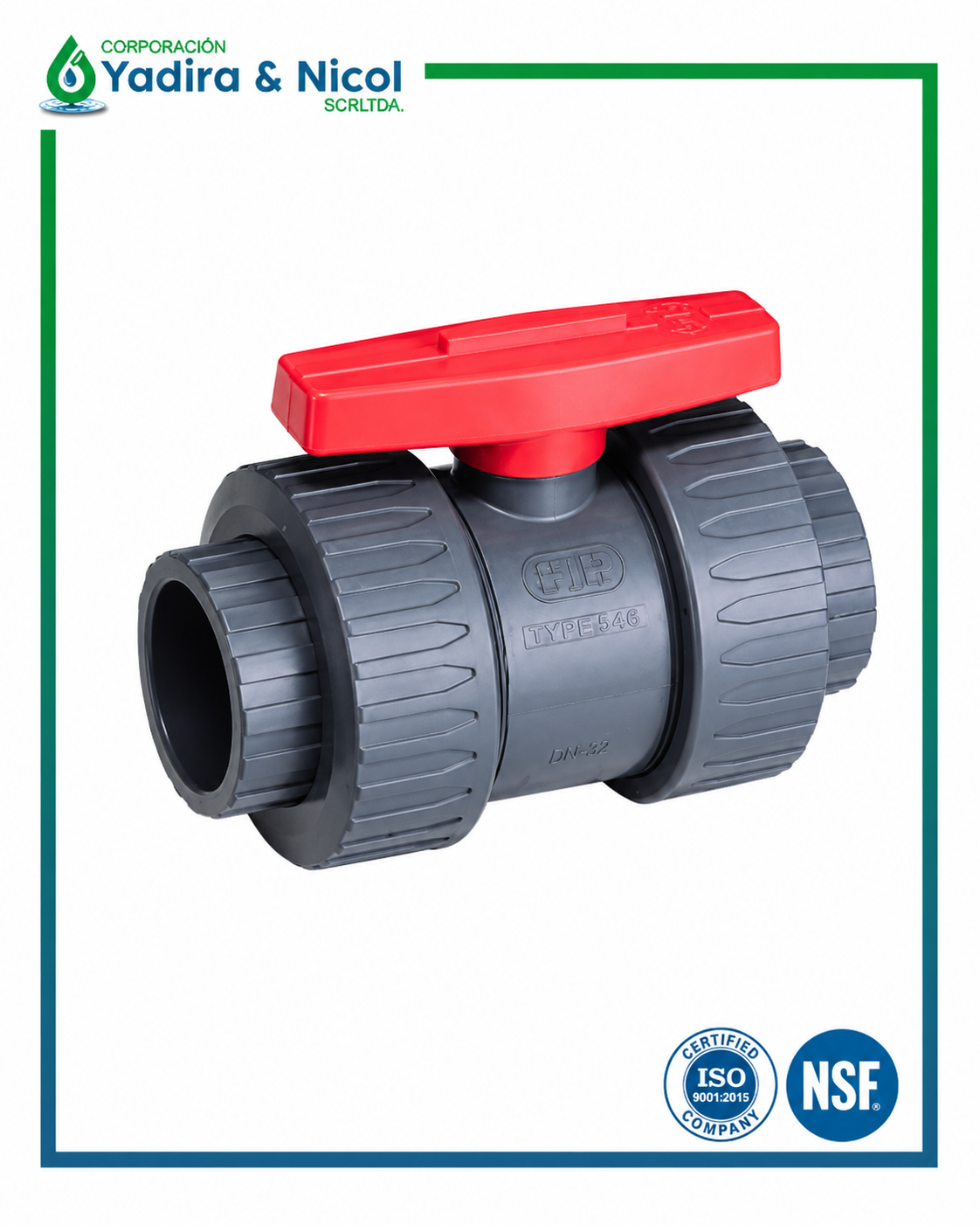 VÁLVULA CON DOBLE UNIVERSAL A PRESION CB PVC SCH-80 SH-DFP